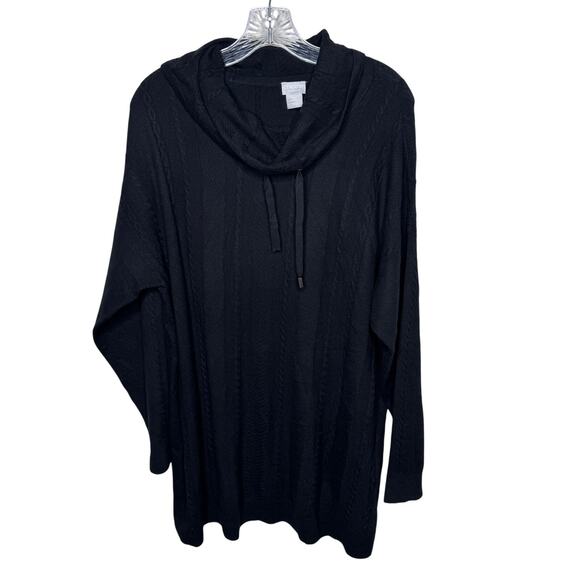 Chico’s Zenergy Women’s 3 XL Black Cable Knit Cowl Neck Sweater Cotton Cashmere - Picture 1 of 7